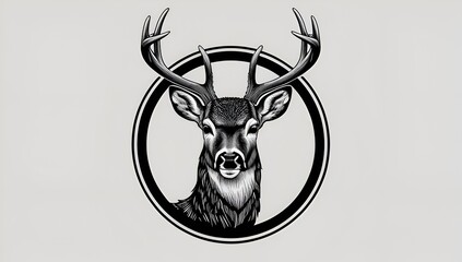 Deer tattoo illustration – realistic black and white vector of a stag head, isolated for emblems, posters, or graphic design projects.