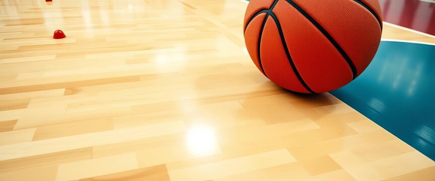 Close-up of basketball on court, game strategy lines drawn,  ball,   equipment