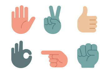 Diverse hand gestures and communication symbols for modern interface design and social media interaction