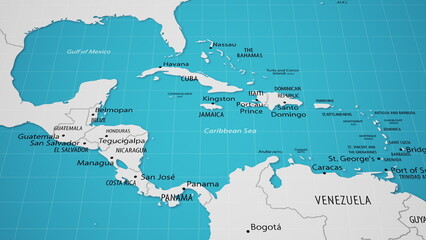 Map of Central America on blue background