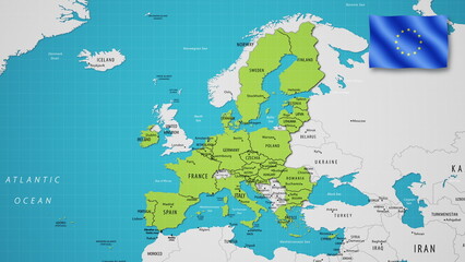 European Union on the World Map with Animated Flag © gt29