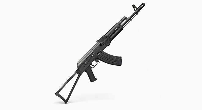 Classic kalashnikov akm assault rifle with foldable stock isolated on a clean for visual clarity