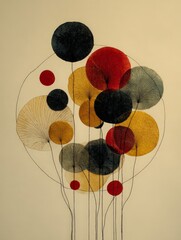 Abstract Circles in Black, Red, Yellow, and Gray Tones