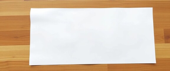 A crisp, white sheet of blank paper lies flat on a wooden surface, flatlay, texture
