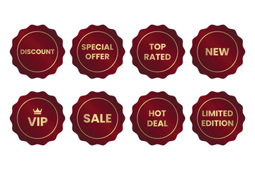 Elegant Promotional Badge Sticker Set with VIP, Exclusive, Sale, New, Best Quality, Top Rated Guaranteed Labels