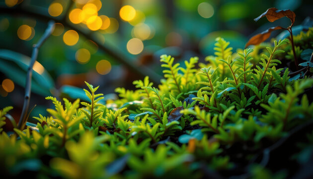 Lush green fern in vibrant forest background symbolizes business growth and corporate development in industry