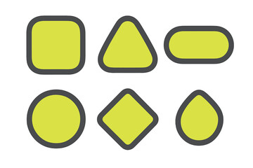 Collection of diverse rounded geometric shapes featuring vibrant lime green fill and prominent dark gray outline