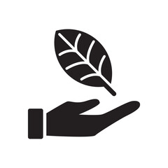 Human Hand Holding Green Leaf Solid Glyph Icon