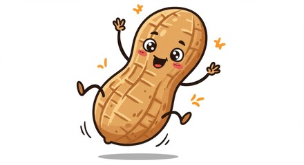 Cheerful peanut cartoon character expressing joy with happy expression and cute design
