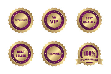 Luxury Promotional Badge Sticker Set Purple with VIP, Premium, Exclusive, Best Seller, VIP, Best Quality, Top Rated Guaranteed Labels