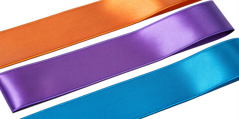 "Colorful Satin Ribbons Close-Up on Transparent Background"
"Vibrant Orange, Purple, and Blue Satin Ribbon Textures"