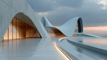 Covered walkway with glass roof and steel supports.