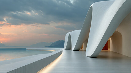 Interior atrium with layered balconies and natural light.