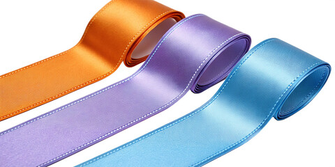 "Colorful Satin Ribbons Close-Up on Transparent Background"
"Vibrant Orange, Purple, and Blue Satin Ribbon Textures"
