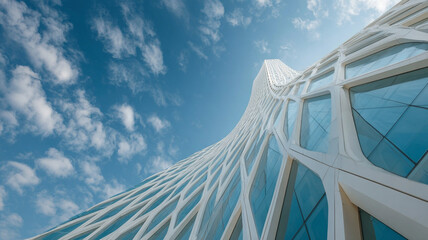 City street with symmetrical buildings and glowing storefronts at dusk.