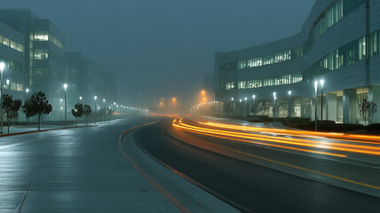Tunnel with symmetrical lighting and vanishing point perspective.