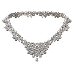 Luxurious diamond necklace on isolated transparent background. Jewelry showcase. 3d rendering.