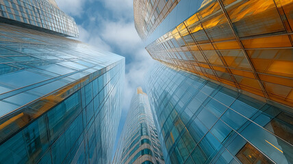 Cityscape with layered buildings and glowing street grid.