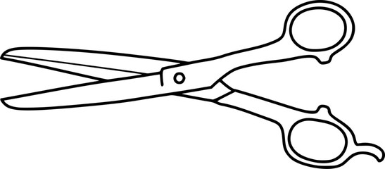 Fototapeta premium A simple black line art silhouette of scissors open and crossed isolated on white background 