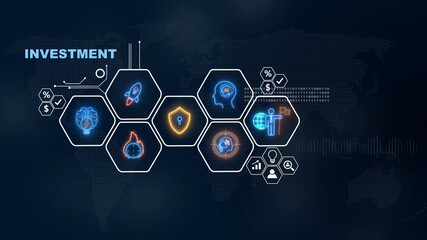 Global investment strategy and financial planning with data visualization and futuristic interface ,Internet infrastructure concept map Abstract technology background in blue color . - Powered by Adobe