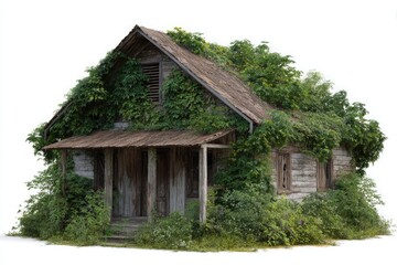 Fototapeta premium Overgrown Abandoned Wooden House with Vines architecture