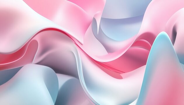 The illustration shows a dynamic composition of pastel pink and blue abstract shapes, creating a fluid and flowing visual effect.