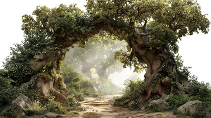 Fantasy Forest Pathway with Enchanted Tree Arch on Transparent Background