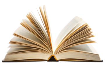 Open book with fanned pages on background isolated on a transparent background.PNG,AI GENERATED