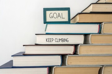 Stacked Textbooks Forming Stairs Conveying Goals and Progression