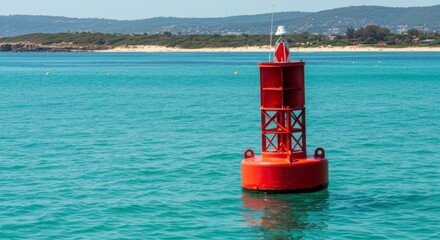 Navigational safety buoy in the Mediterranean sea off the coast of Sardinia