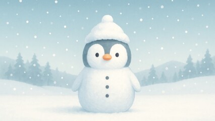 Fototapeta premium Cute penguin snowman winter wonderland wallpaper