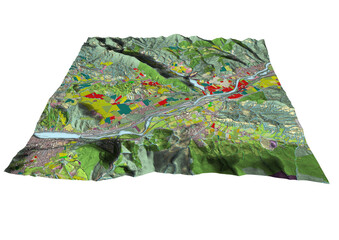Concept de fond géographique - Données lidar HD - Vue aérienne de la topographie et occupation du sol d'un territoire - Rendu 3d modèle numérique de terrain et nuage de points Lidar HD