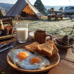 Delicious Breakfast in Nature with Eggs and Toast
