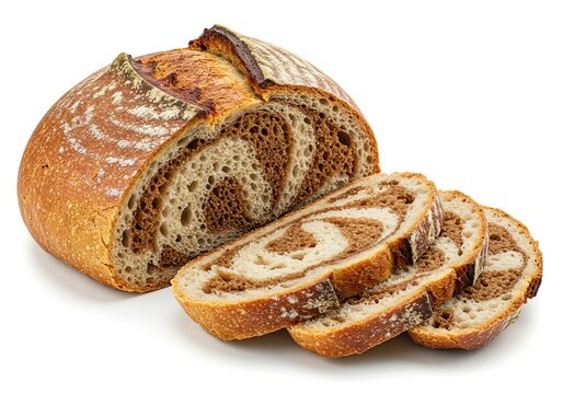A loaf of bread with a unique pattern sliced isolated on a white background 