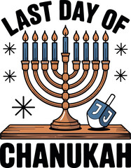Last Day of Chanukah T-shirt design, Happy Hanukkah greeting card design template