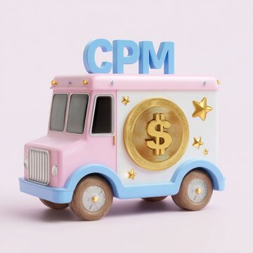 Pink and Blue Truck with CPM and Dollar Coin money