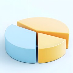 An overhead perspective shows a pie chart with two orange sections and one blue section on light background.