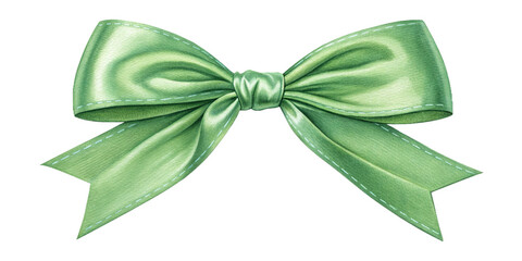 Green Satin Ribbon Bow Isolated on Transparent Background
Realistic Shiny Green Silk Ribbon Bow with Stitched Edges