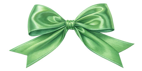 Green Satin Ribbon Bow Isolated on Transparent Background
Realistic Shiny Green Silk Ribbon Bow with Stitched Edges