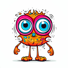 Fototapeta premium Colorful cartoon monster character with big eyes and playful expression standing against a white background