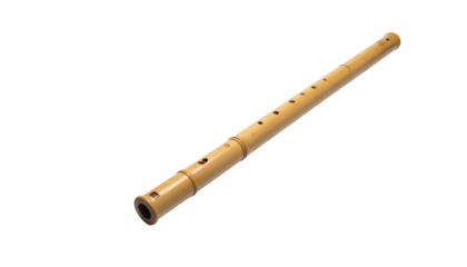 Bamboo flute with finger holes isolated on black background