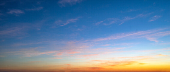 Sunset sky background. Panoramic image of sunset sky.