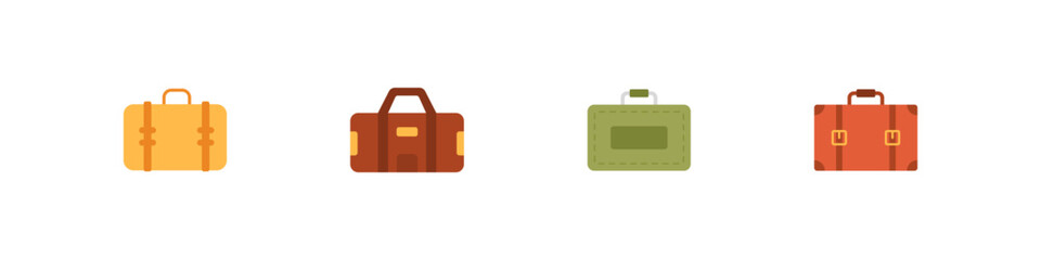 Baggage case set. Travel bag vector set. Luggage icon set. Baggage flat sign.