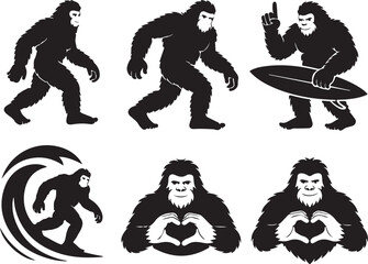 Fototapeta premium Bigfoot Silhouette Walking in Forest Cryptid Vector Illustration.