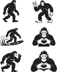 Fototapeta premium Bigfoot Silhouette Walking in Forest Cryptid Vector Illustration.