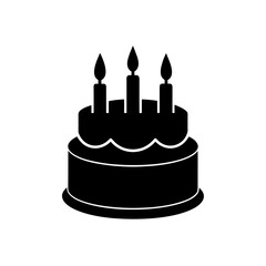 a black silhouette of a birthday cake with lit can
