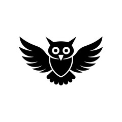 an owl with outstretched wings is flying  silhouette