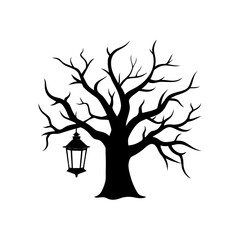  a spooky silhouette of a bare tree with a hanging