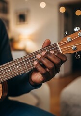 Obraz premium Harmonious Ukulele Player Crafting Melodies for Relaxing Music et Creative Projects