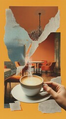 Handmade Retro Collage Art with Coffee and Interior Elements